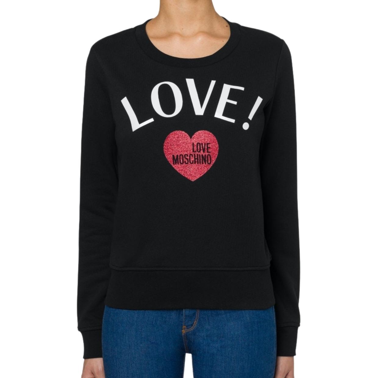 Love Moschino Black Glittery Heart Logo Sweatshirt