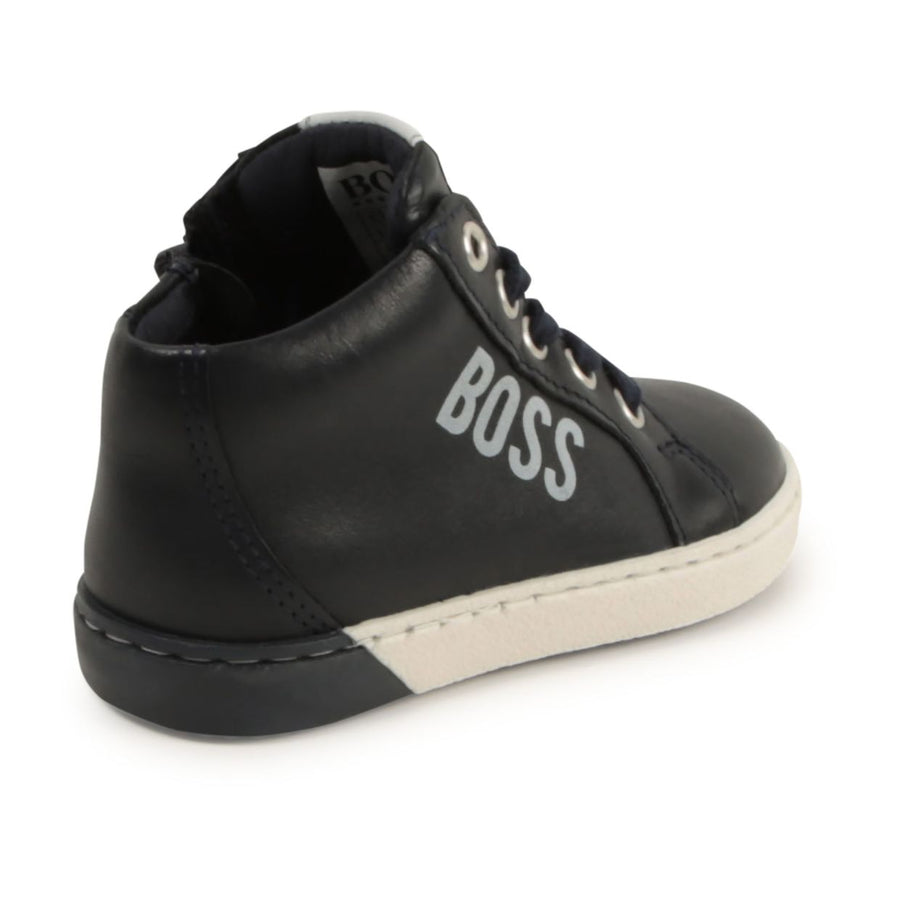 Boss Baby Navy High-top Leather Trainers