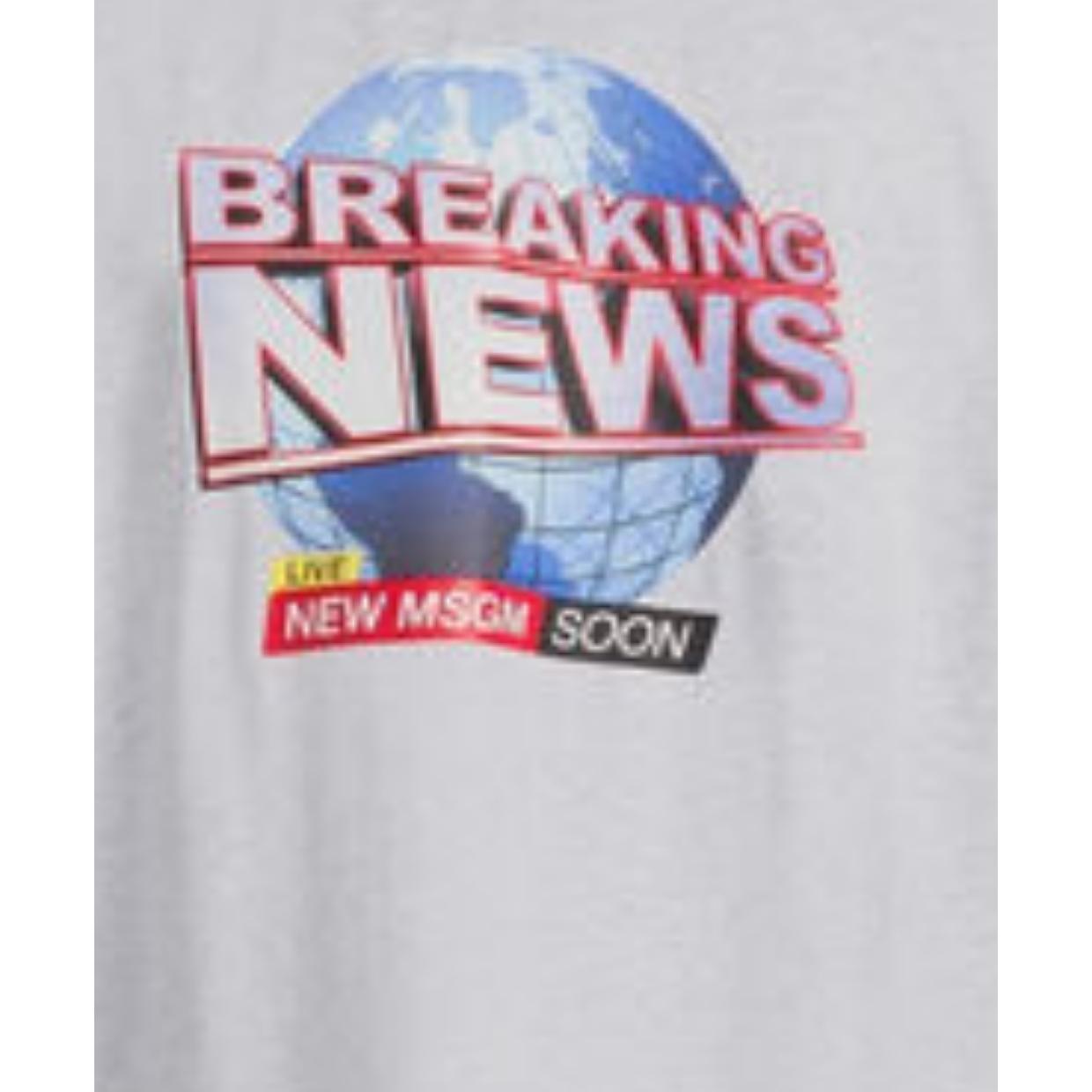 MSGM Grey Breaking News Logo T-Shirt