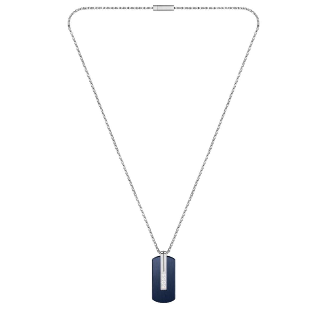 BOSS Blue Orlado Reversible Logo Tag Pendent Necklace