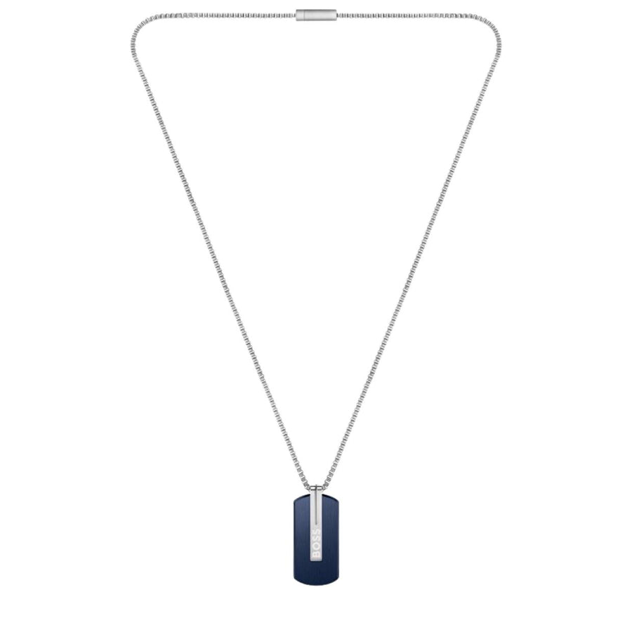 BOSS Blue Orlado Reversible Logo Tag Pendent Necklace