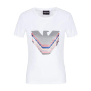 WHITE STRETCH JERSEY T-SHIRT WITH SEQUIN-EMBROIDERED EAGLE
