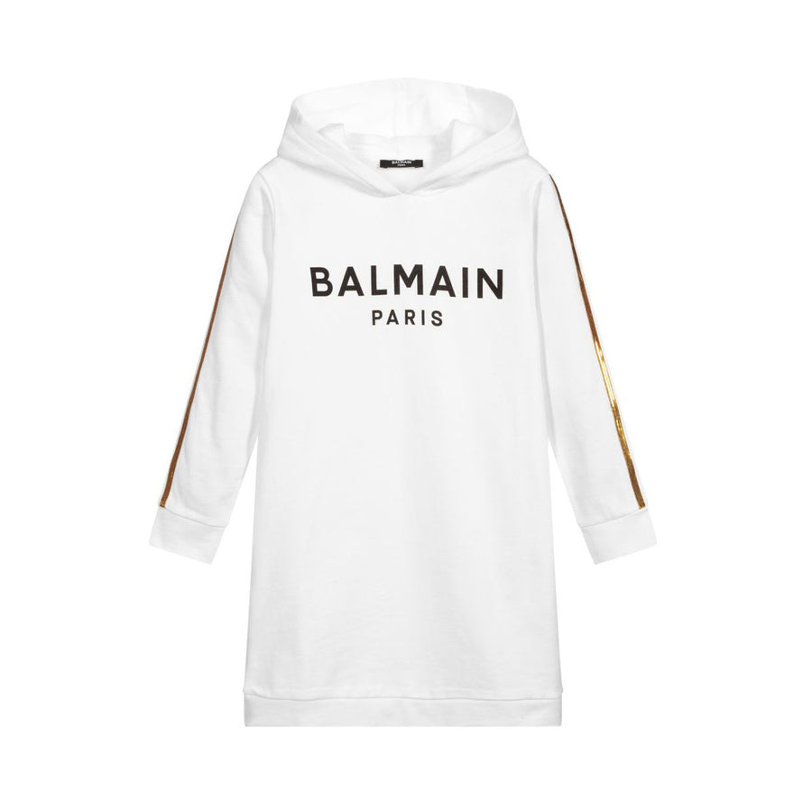 Balmain White Sequin Hoodie Dress