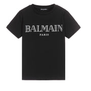 Balmain Kids Black and White Logo T-shirt