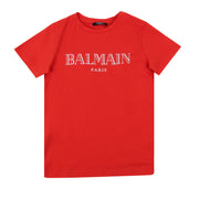 Balmain Kids White and Red Logo T-shirt