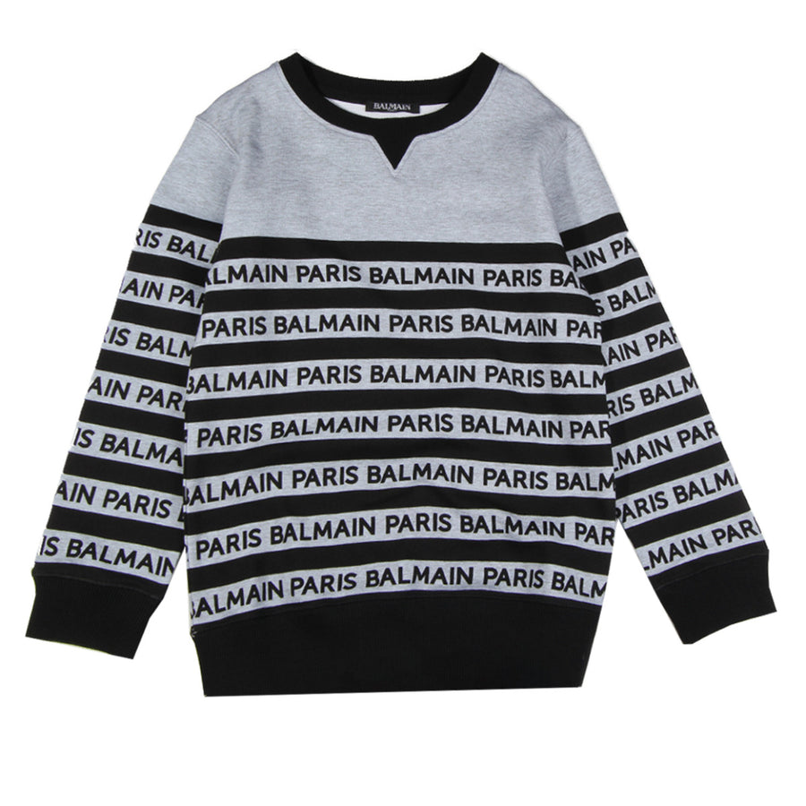Balmain Paris Grey Logo Print Sweatshirt front 