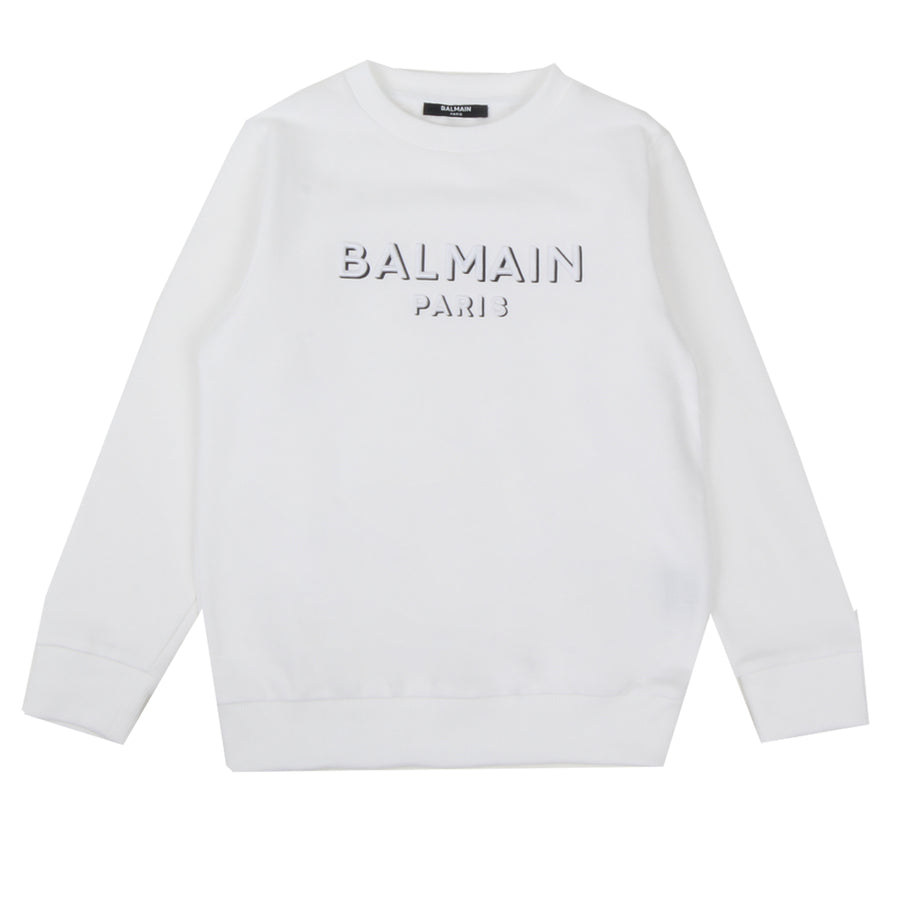 Balmain Kids White Logo Embroidery Sweatshirt