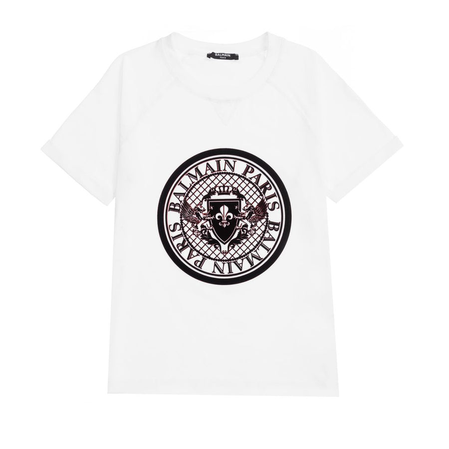 Balmain Kids White Textured Logo T-shirt