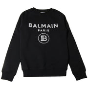 Balmain Paris Girls Black Glitter Logo Sweatshirt Front