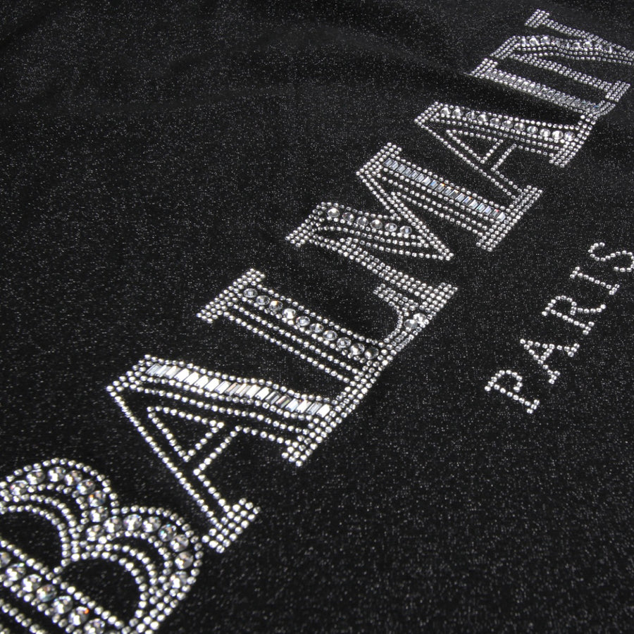 Balmain Paris Girls Black Diamanté Logo Dress Detail 