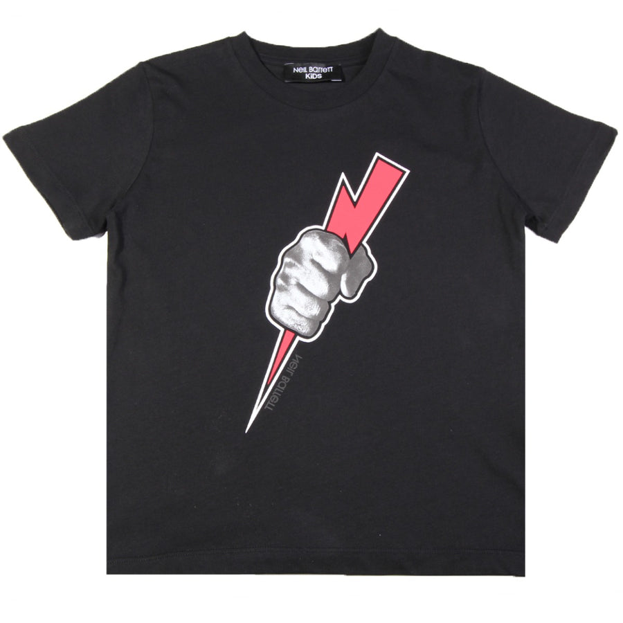 Neil Barrett Kids Hand Gripped Thunderbolt Black T-Shirt Front