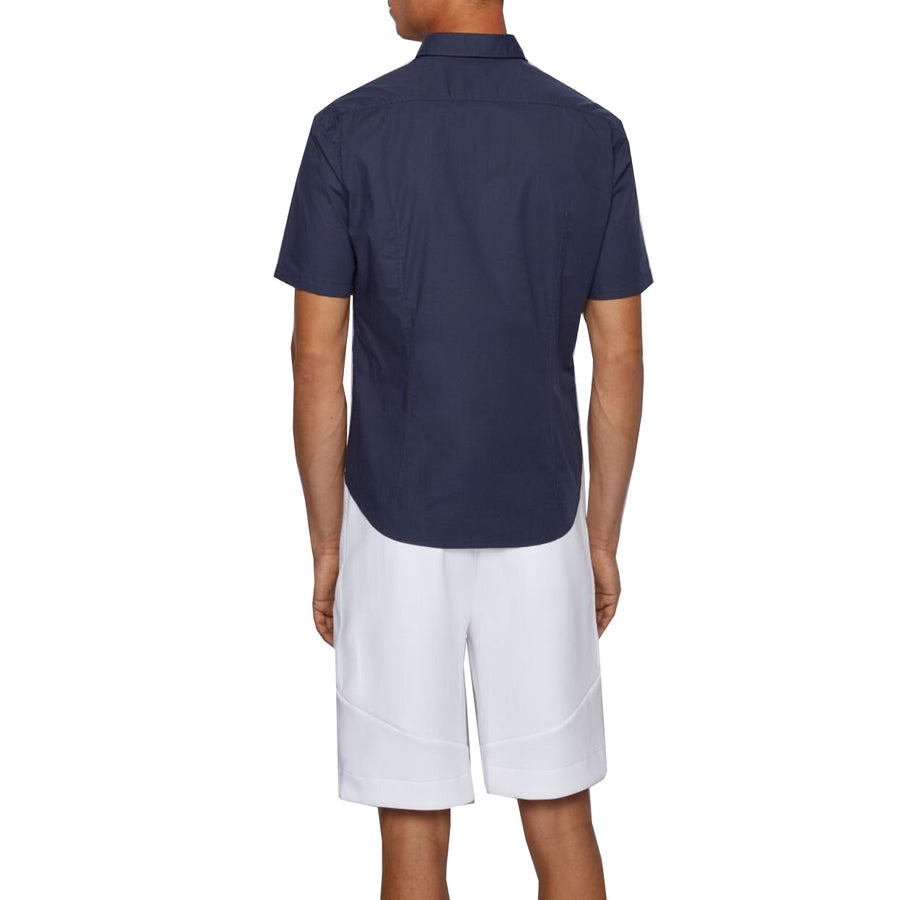 BOSS Navy Stretch Poplin Short Sleeved Shirt