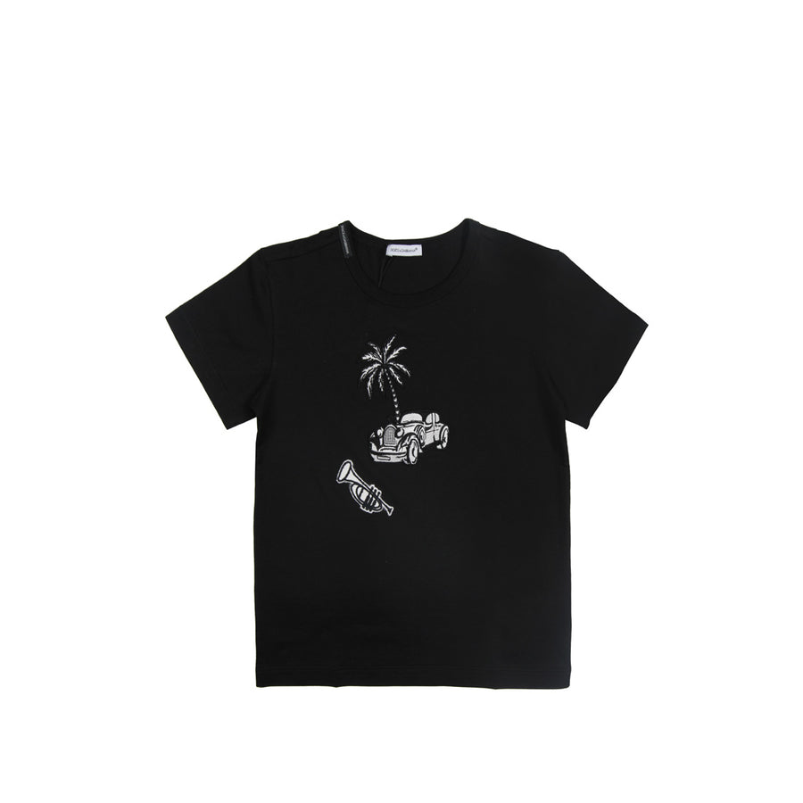 Dolce & Gabbana Embroidered Black T-Shirt - Retro Designer Wear