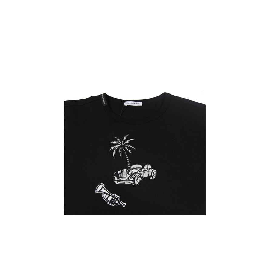Dolce & Gabbana Embroidered Black T-Shirt - Retro Designer Wear