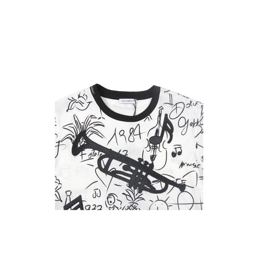 Dolce & Gabbana Jazz Print White T-Shirt - Retro Designer Wear
