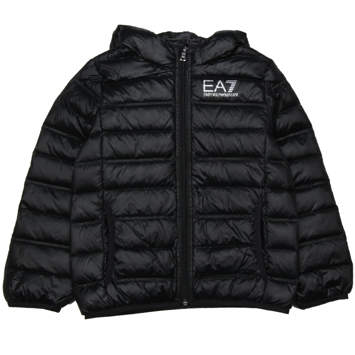 EA7 Junior Logo Black Down Jacket fRONT
