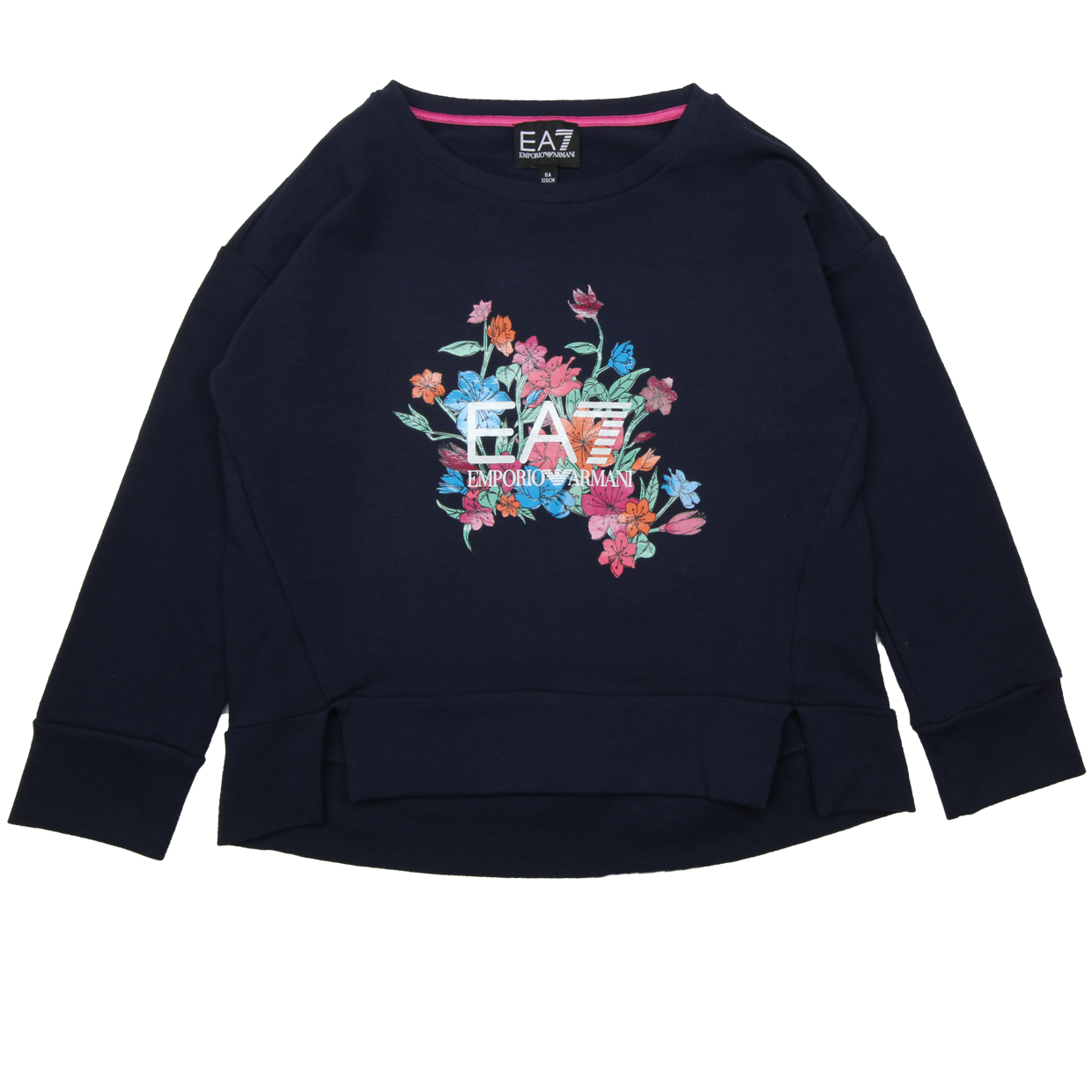 EA7 Girls Flower Logo Navy Top - Retro Designer Wear