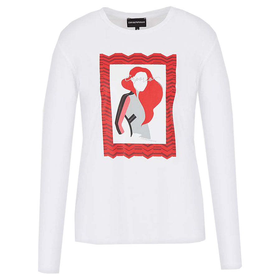 Emporio Armani White Glossy Lady Print T-shirt