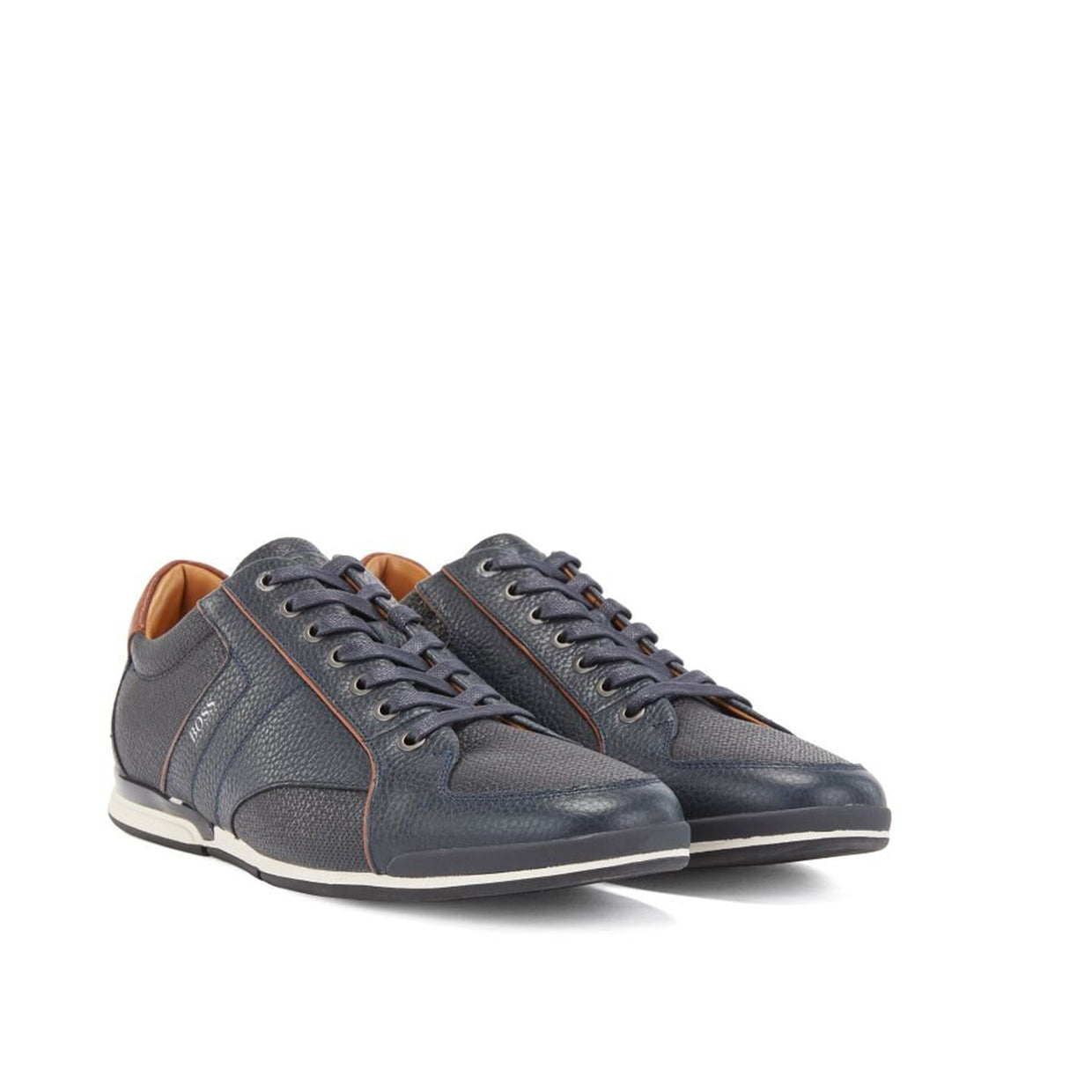 BOSS Blue Perforated Details Leather Trainers