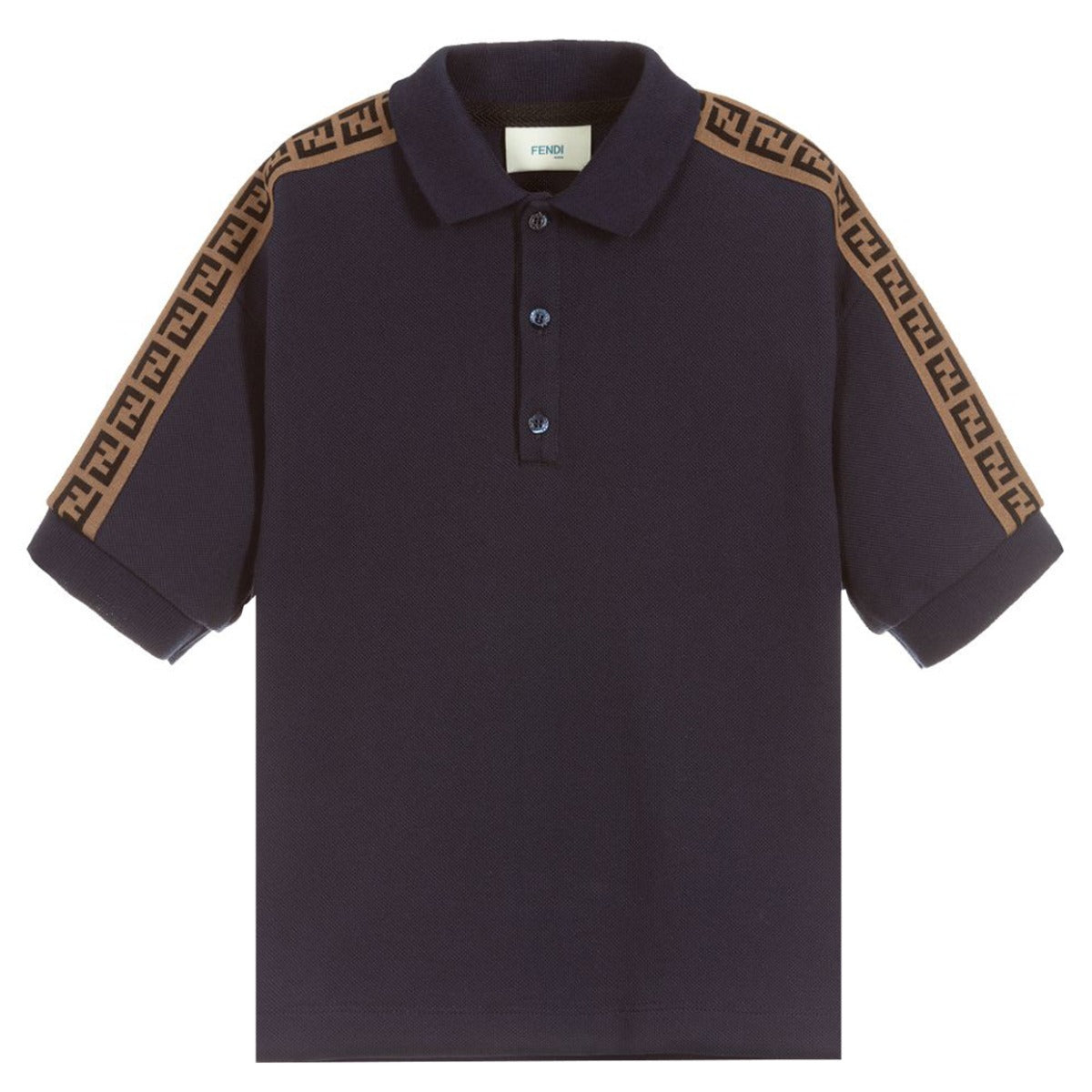 Fendi Junior Navy Logo Tape Polo Shirt Front 