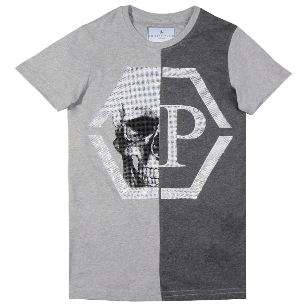 Philipp Plein Junior Grey Embellished Logo T-shirt front