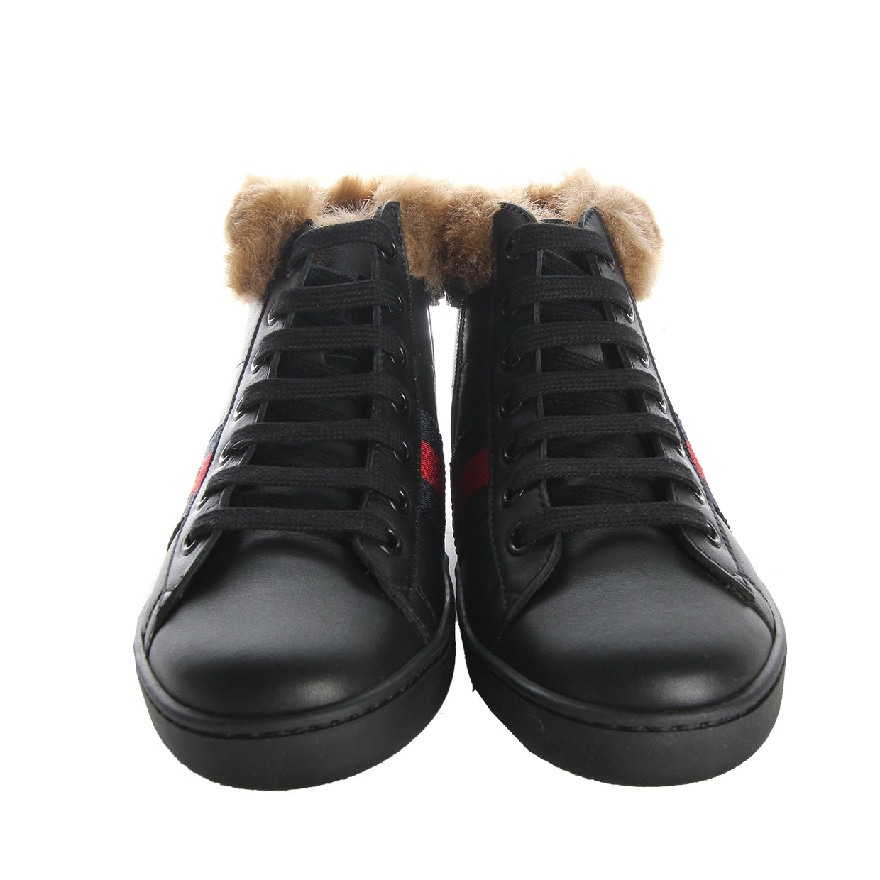 Gucci Kids Fur Black Leather High Top Trainers two