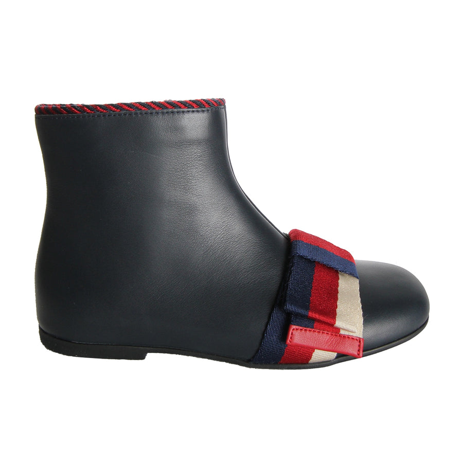 Gucci Girls Navy Leather Bow Ankle Boots side 