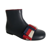Gucci Girls Navy Leather Bow Ankle Boots