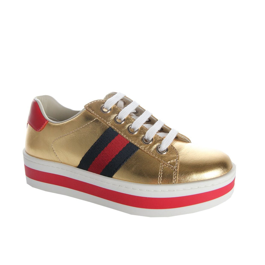Gucci Girls Gold Leather Platform Trainers