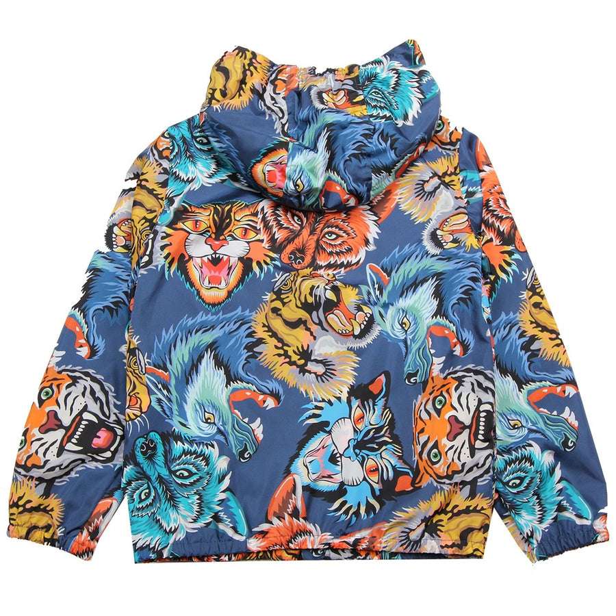 Gucci Kids Animal Print Face Blue Jacket