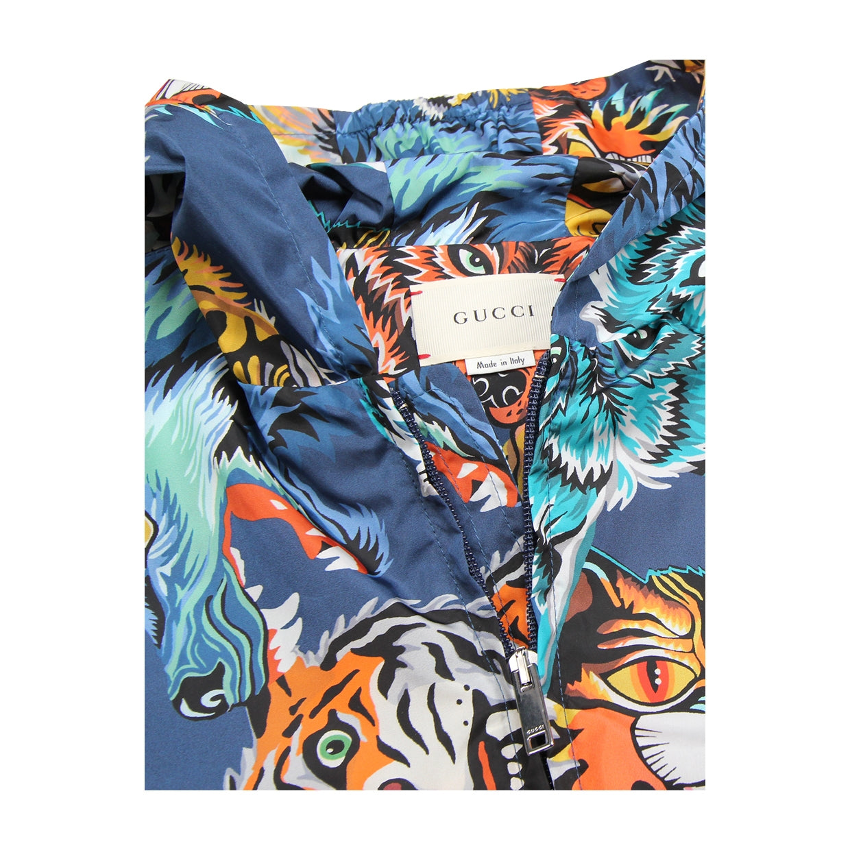 Gucci Kids Animal Print Face Blue Jacket close 