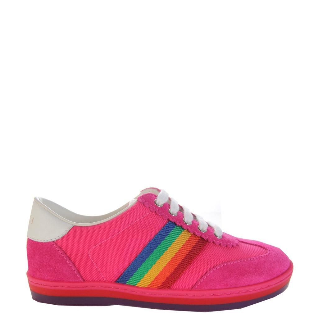 Gucci Kids Pink Shoes With Rainbow Stripe – Retro Designer Wear