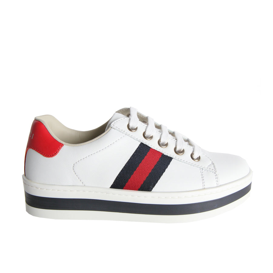 Gucci Kids White Leather Platform Trainers front 