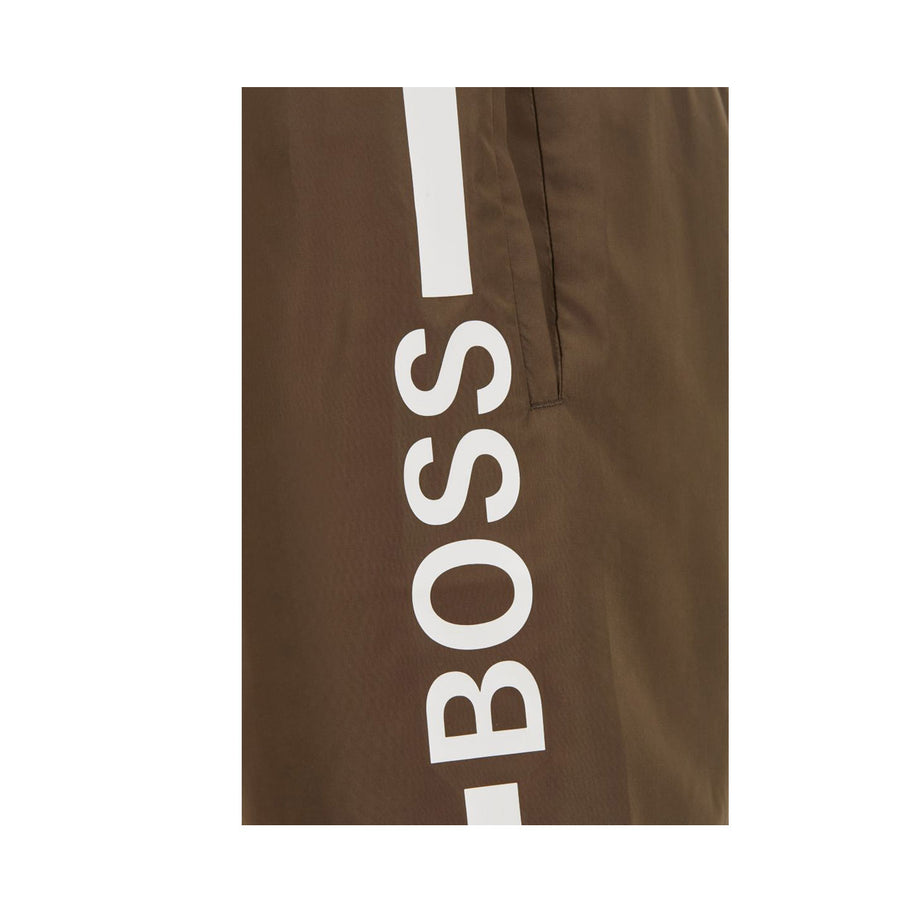 BOSS Logo-print Khaki swim shorts