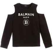 Balmain Kids Black Cutout Shoulder Sweatshirt
