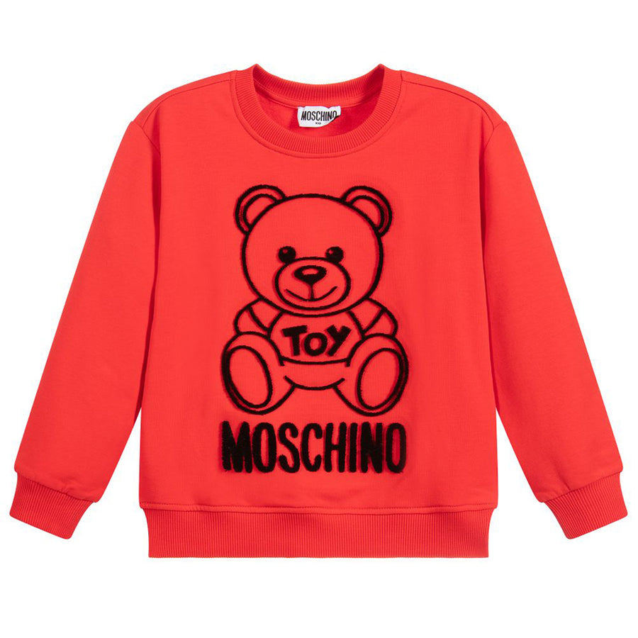 Moschino Kids Red Textured Logo Sweatshirt