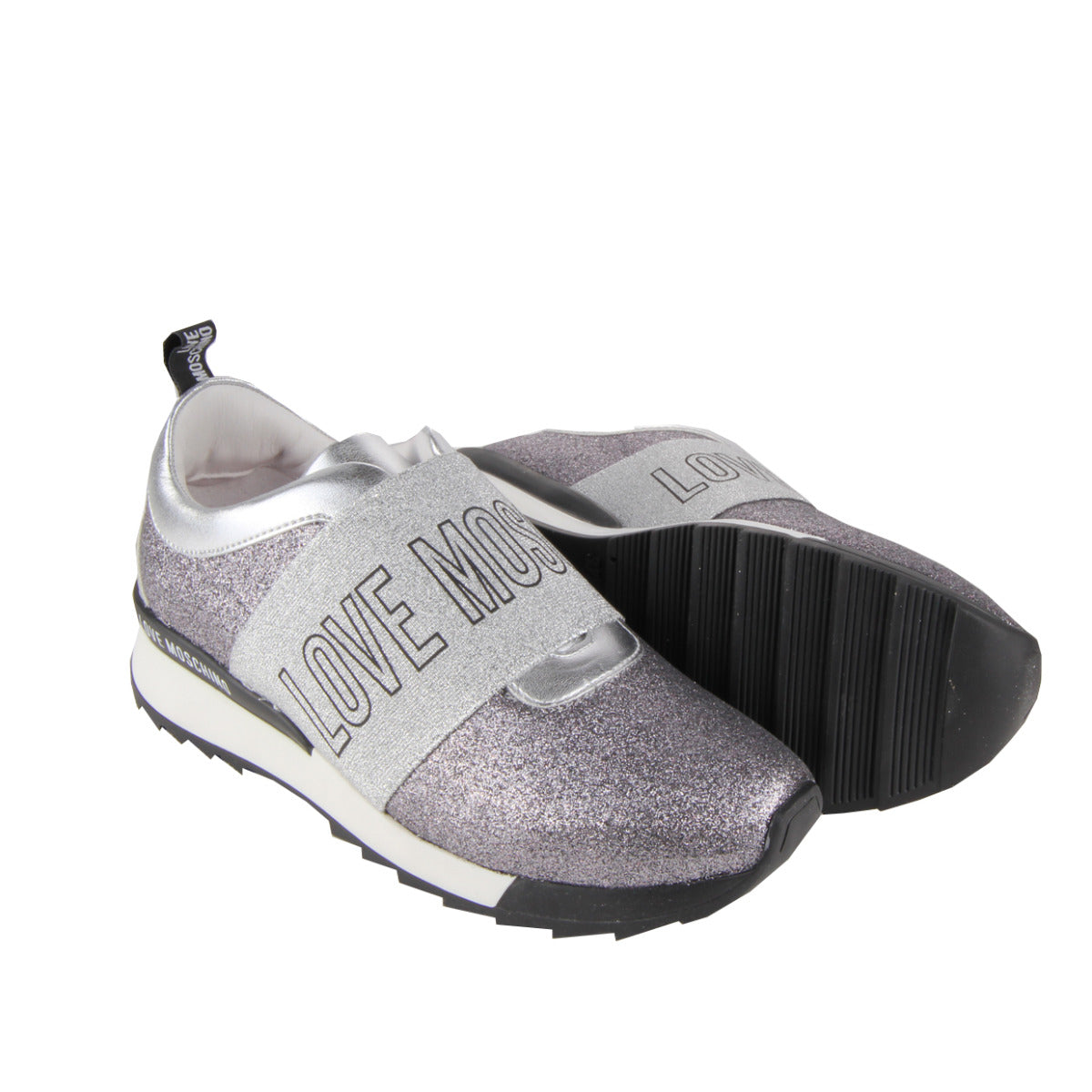 Love Moschino Grey Glitter Strap Trainer