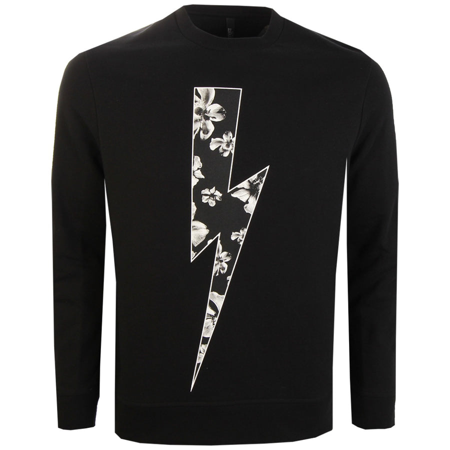 Neil Barrett Floral Thunderbolt Wing Black Sweatshirt Front