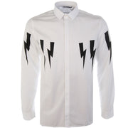 Neil Barrett Thunder Bolt Motif White Cotton Shirt Front