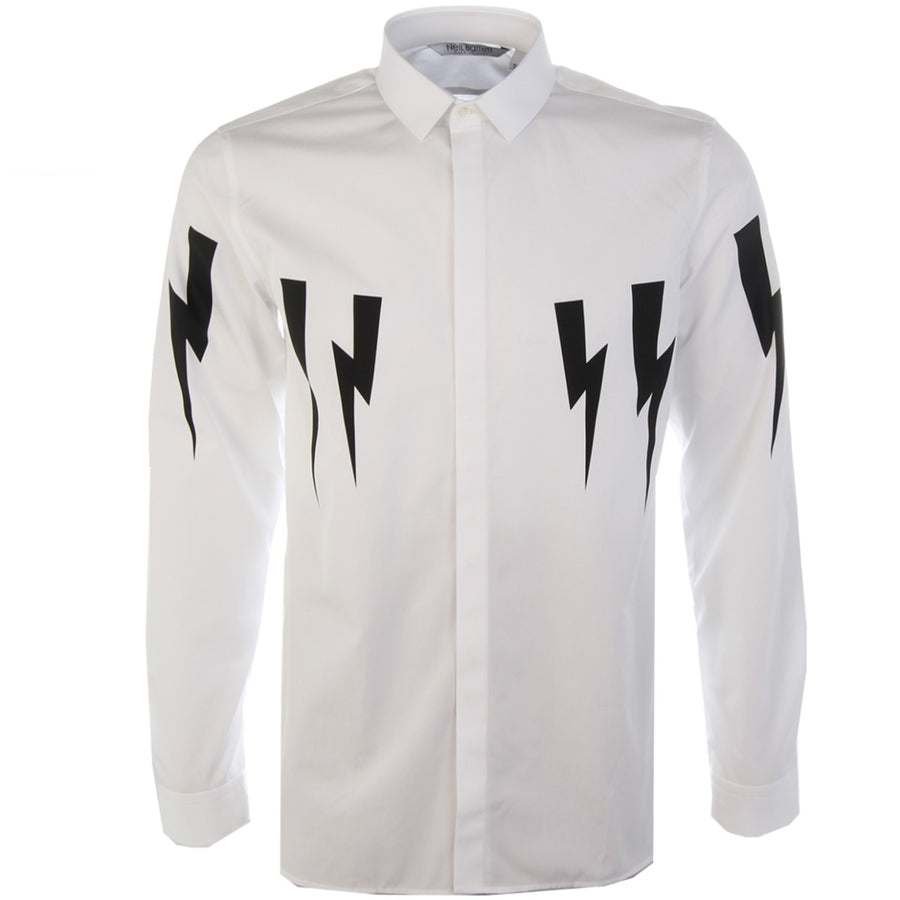 Neil Barrett Thunder Bolt Motif White Cotton Shirt Front