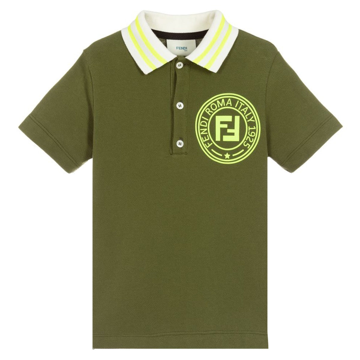 Fendi Junior Olive Green Cotton Polo Shirt Front 