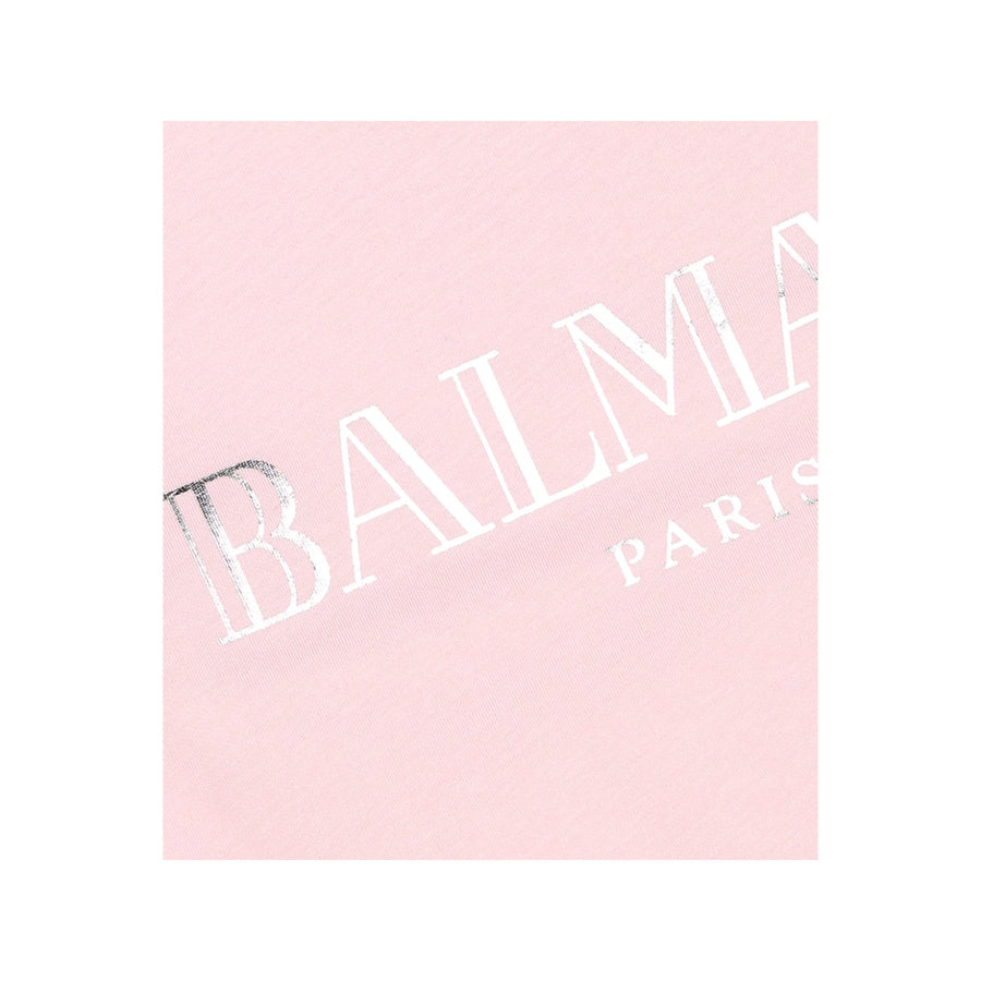Balmain Paris Girls Pink Logo Printed T-Shirt Detail 
