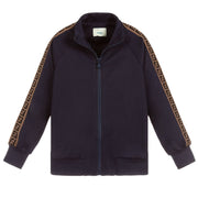 Fendi Junior Blue Logo Tape Zip Up Jacket  front