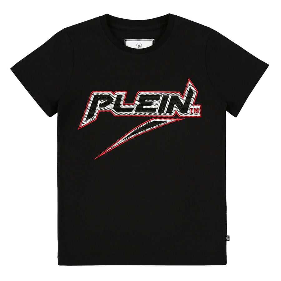Philipp Plein Junior Black Diamante Logo T-shirt Front 