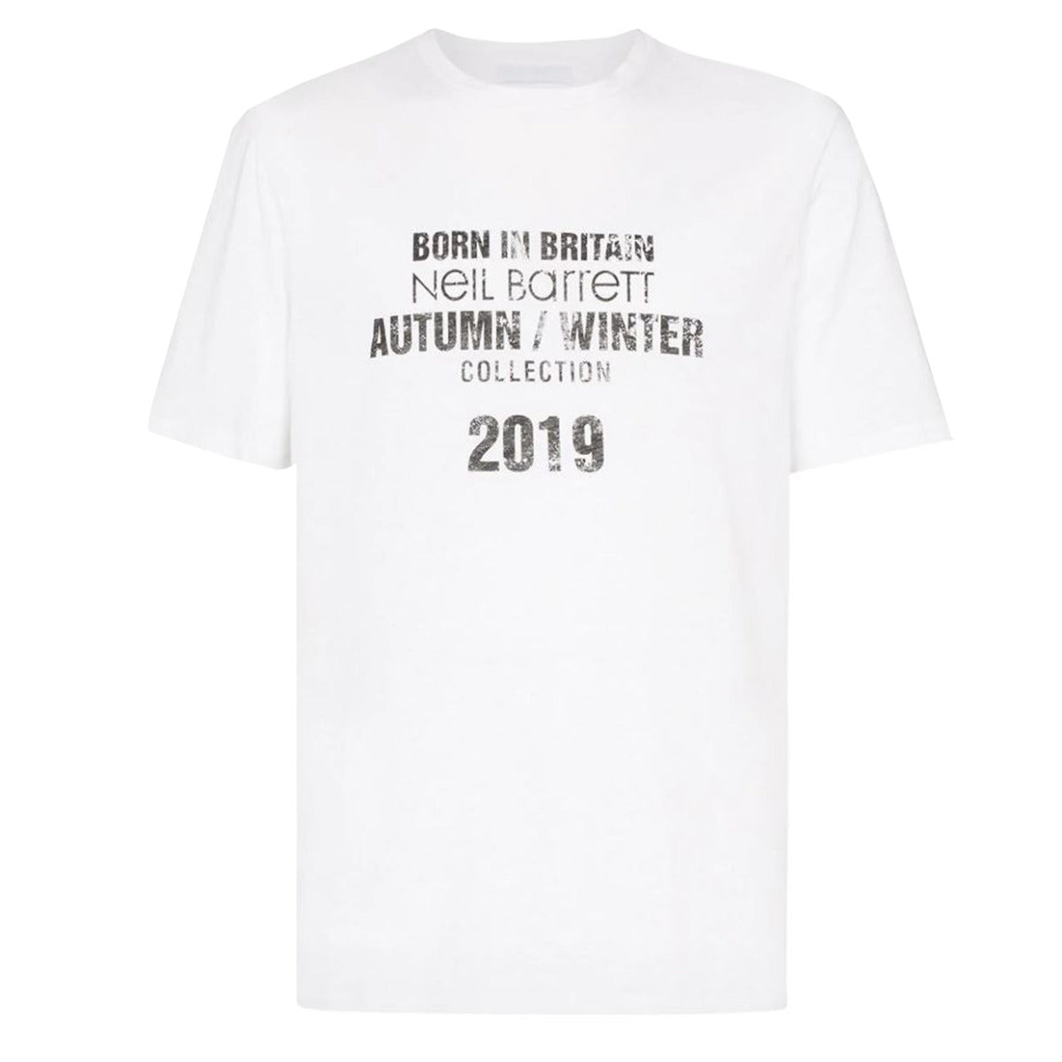 Neil Barrett White "BORN IN BRITAIN" F/W 2019 T-shirt Front 