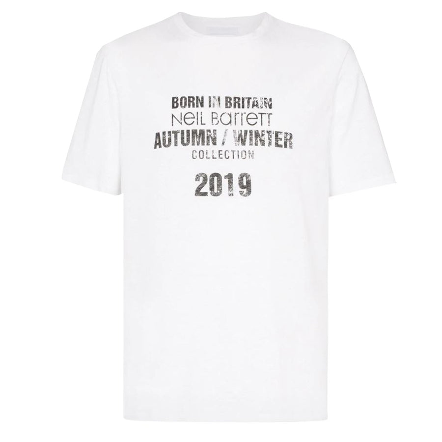 Neil Barrett White "BORN IN BRITAIN" F/W 2019 T-shirt Front 