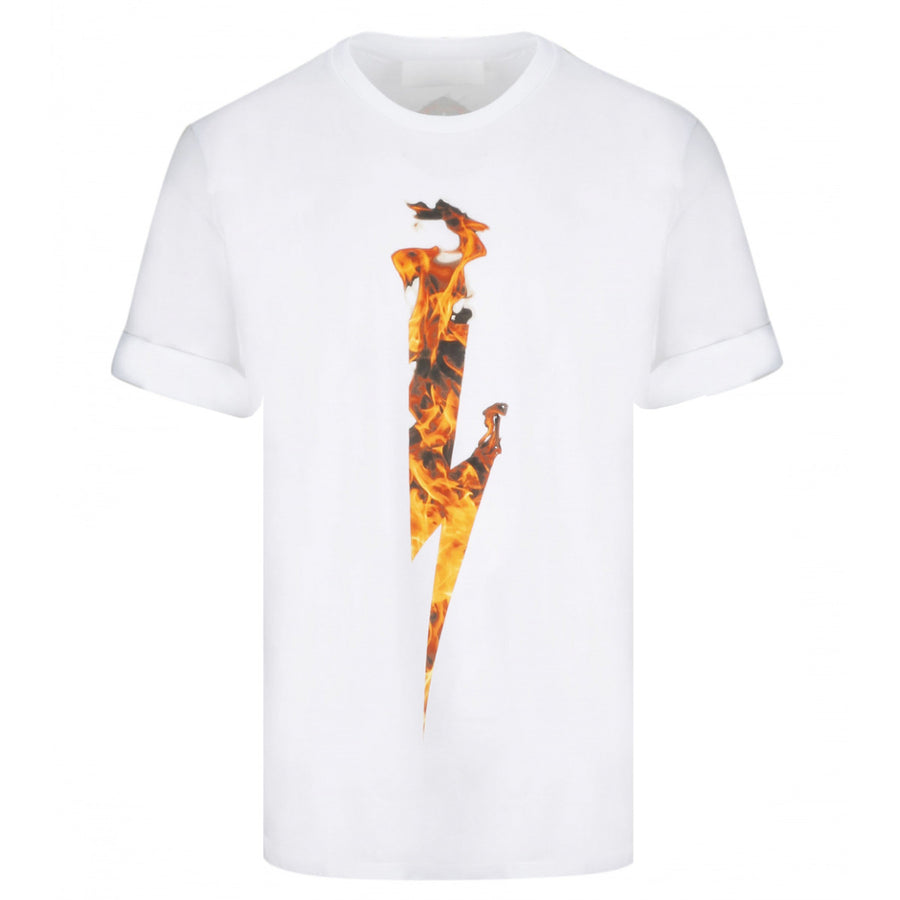 Neil Barrett White Flame Thunderbolt T-shirt front 