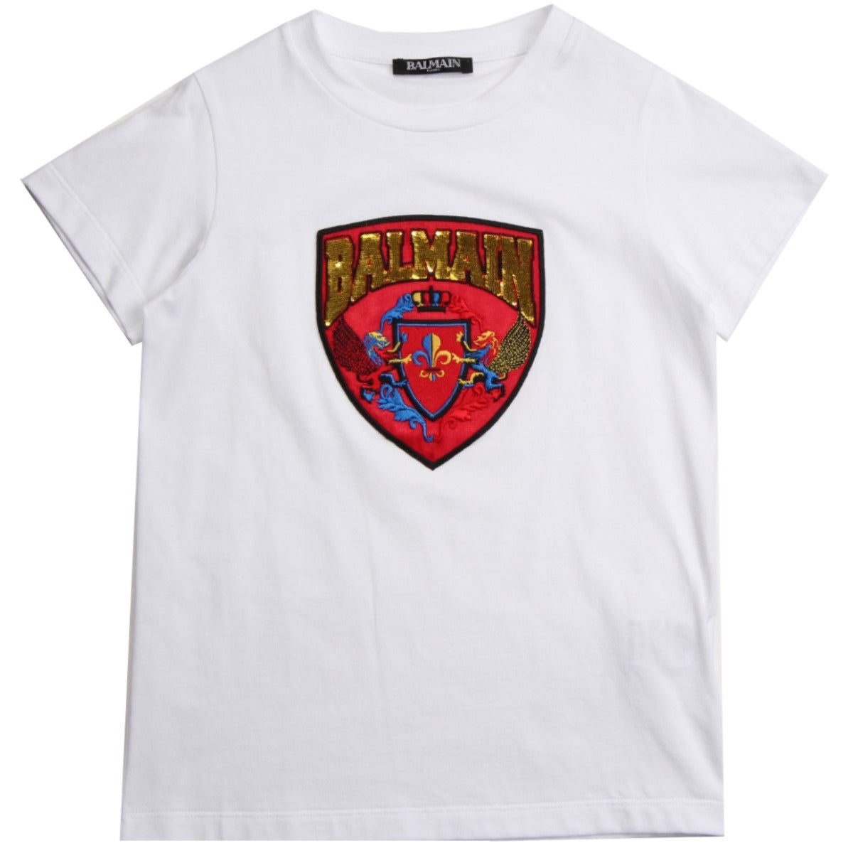Balmain Paris Kids White Logo Applique T-Shirt Front